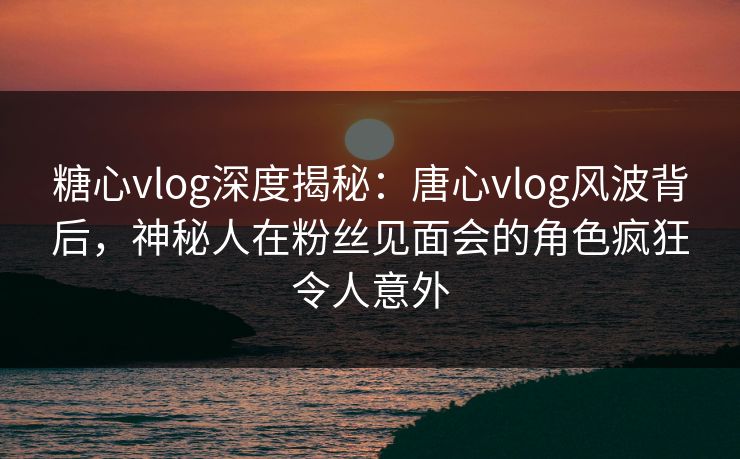 糖心vlog深度揭秘：唐心vlog风波背后，神秘人在粉丝见面会的角色疯狂令人意外