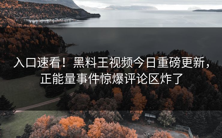 入口速看！黑料王视频今日重磅更新，正能量事件惊爆评论区炸了