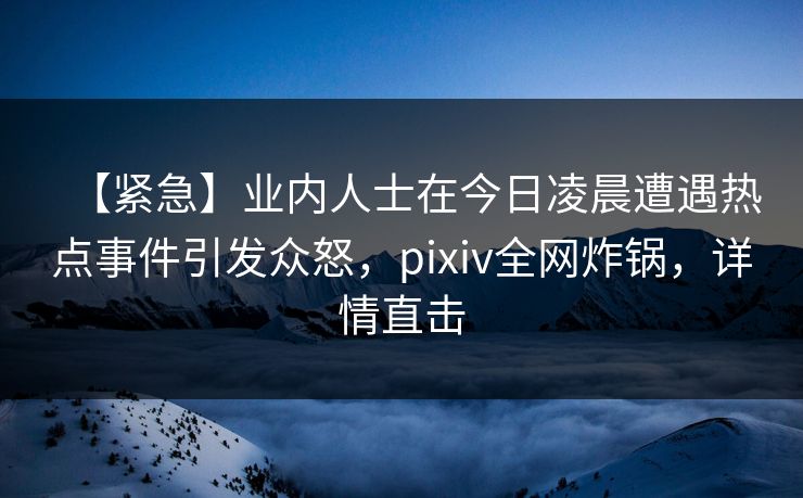 【紧急】业内人士在今日凌晨遭遇热点事件引发众怒，pixiv全网炸锅，详情直击