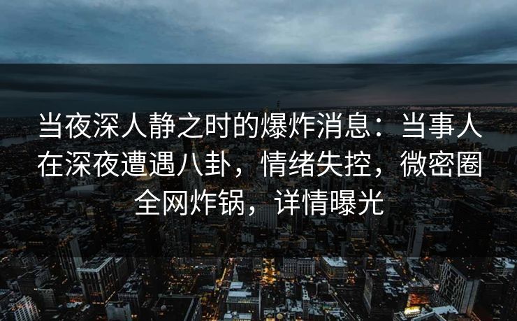 当夜深人静之时的爆炸消息：当事人在深夜遭遇八卦，情绪失控，微密圈全网炸锅，详情曝光