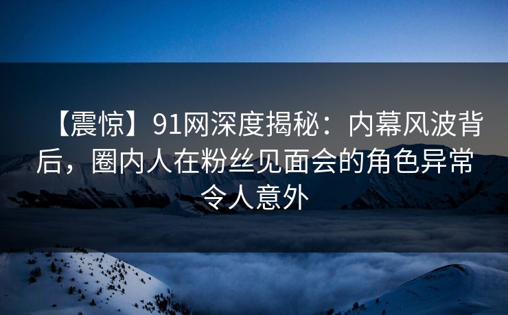 【震惊】91网深度揭秘：内幕风波背后，圈内人在粉丝见面会的角色异常令人意外