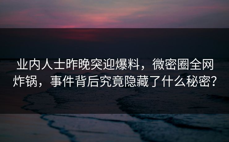 业内人士昨晚突迎爆料，微密圈全网炸锅，事件背后究竟隐藏了什么秘密？