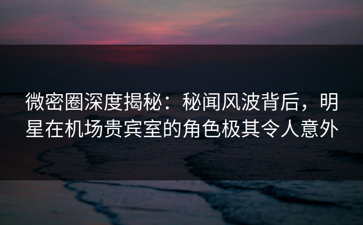 微密圈深度揭秘：秘闻风波背后，明星在机场贵宾室的角色极其令人意外
