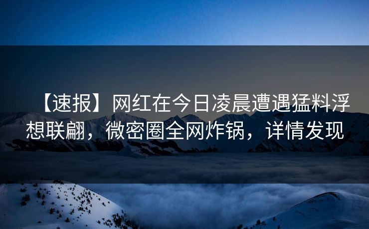 【速报】网红在今日凌晨遭遇猛料浮想联翩，微密圈全网炸锅，详情发现